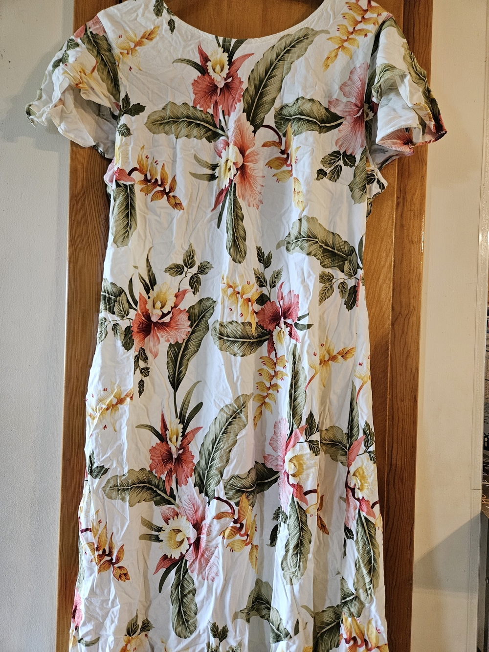 White Floral Midi Dress with Pink & Yellow Blooms Two Palms.Dress